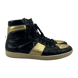 Saint Laurent SL10H Sneaker Mens 46 Black Gold Leather Lace Up High Top Trainers